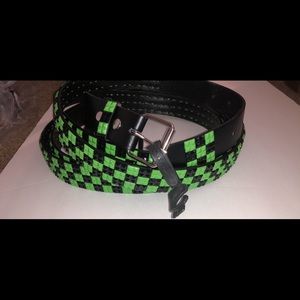 Green Black plastic studded leather belt